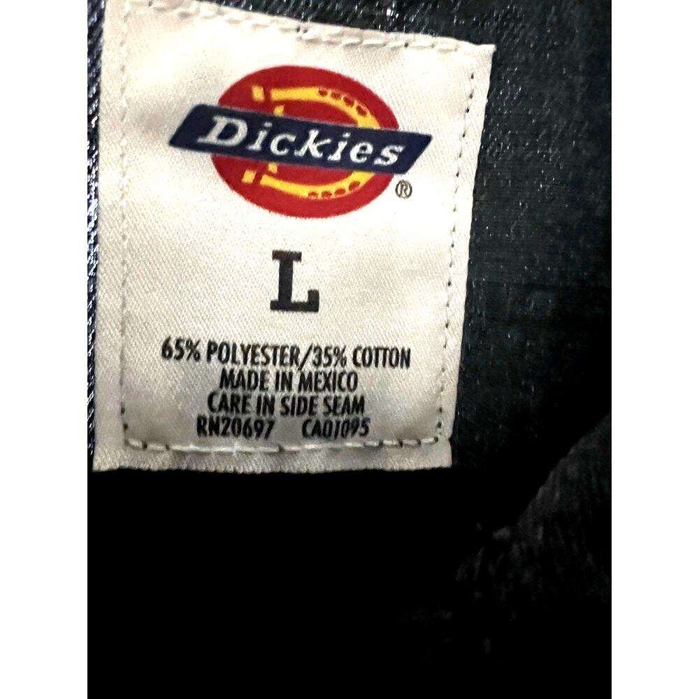 Dickies Gray Black Double Graphic Embroider Mechanic Garage Button Up Shirt L - Picture 8 of 10